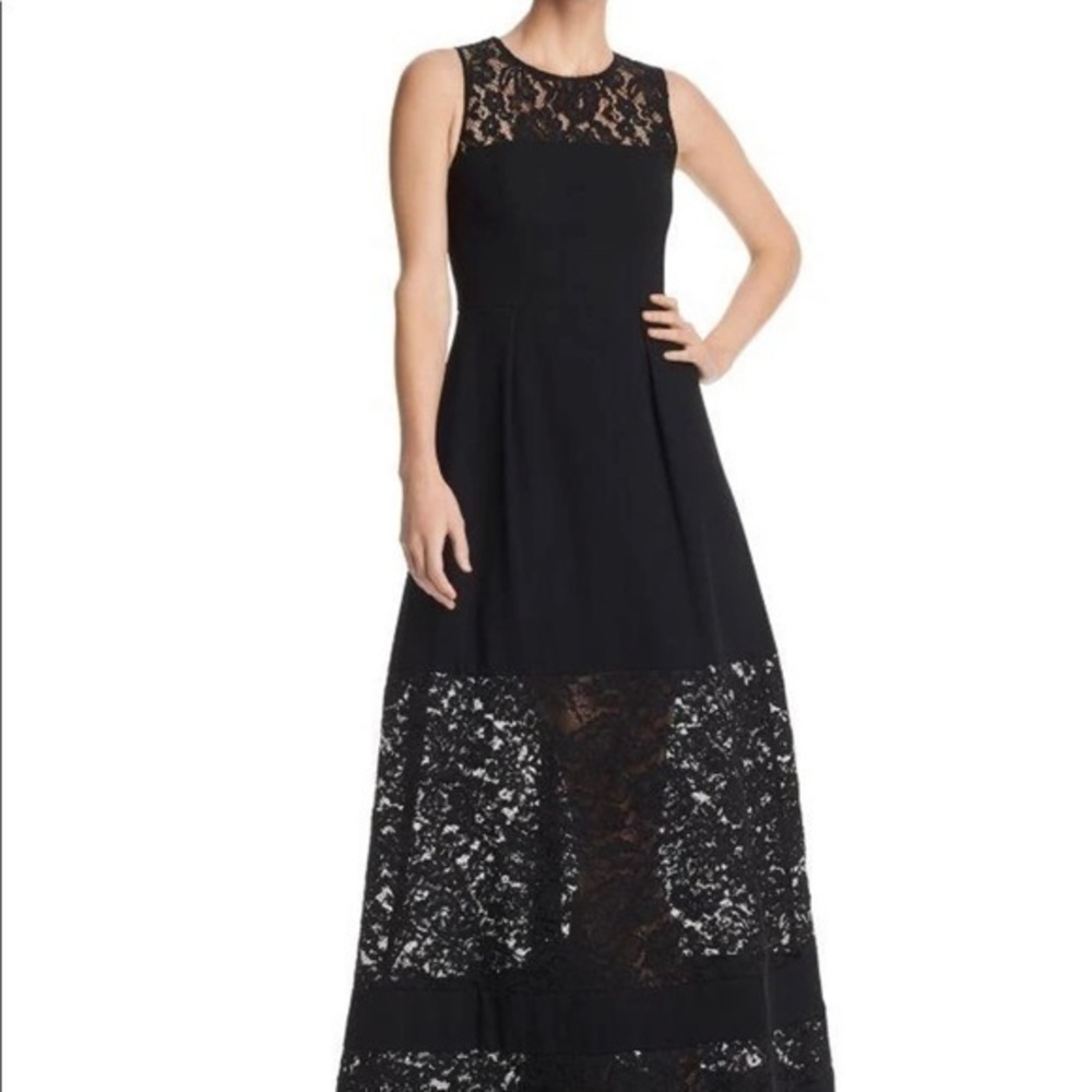 NWT Aidan Mattox Sleeveless Lace Inset Crepe Gown